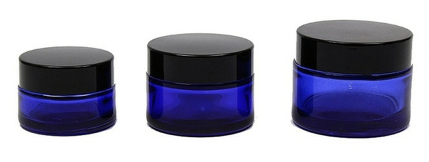 Jars, Deep Blue Cobalt glass serum Jars Blue Cobalt glass serum Jars, perfect containment for night creams, cool camphor masks, Blue cobalt jars are delightfully attractive and provides potency protection. 