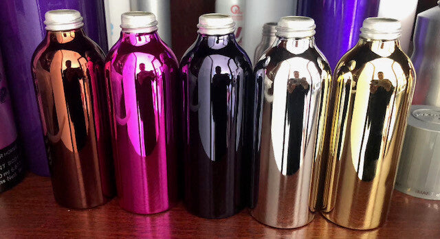 Aluminum bottles mirror finish MOQ 10,000 $0.82 - $1.50  highly reflective, bright, catchy assortment of mirror-like reflection colored aluminum bottles are beautiful. Guaranteed to fit your marketing needs. Caps, Lids or Pumps sold separately. AllResults.com, aluminumbottles, amazon aluminum bottles, flytinbottle, ucan-packaging, elemental containers, aluminum beverage bottles, wholesalesuppliesplus, cclcontainer, specialty aluminum spray bottles, aluminum bullet bottles, tricorbraun brushed aluminum.