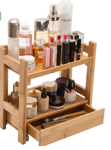 Bamboo Cosmetic mini makeup desk & more. The Sustainable You Bamboo Organizer,  Gather your Skin Care supplies with this quaint cosmetic display for all your special products. Our unique designed cosmetic display fits just about anywhere.