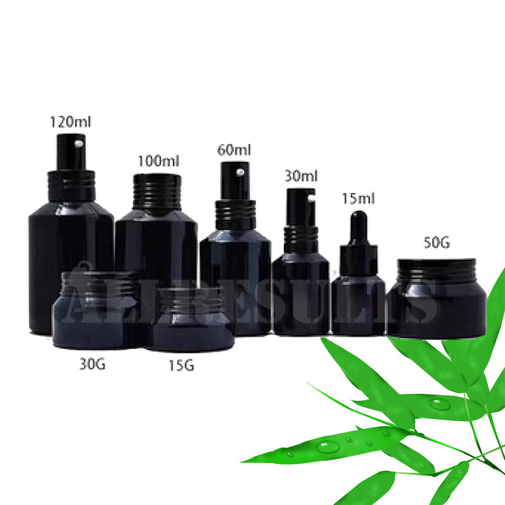U.V. Black Glass Bottles, Bottle Round Shoulder Style, Solid Black U.V. Black Glass bottles 100% UV Protection. 