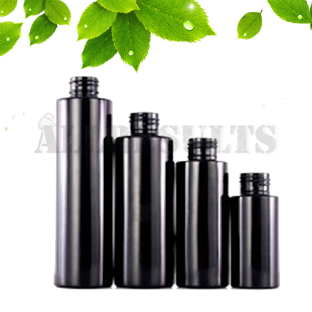 Black Bottles UV sharp, flat neck surface style High quality manufactured 100% U.V. Black Glass for less. Easy to preserve clean organic cosmetic face serum ingredients for fresher potency, longer shelf life. Data researched suggest using U.V Black Glass as an effective pathway to consistent product potency.