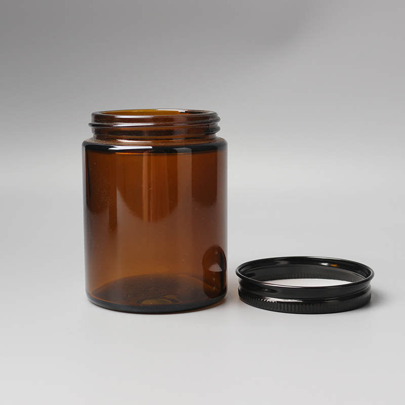 9oz Amber Jar Glass Candle with Black Metal Lid